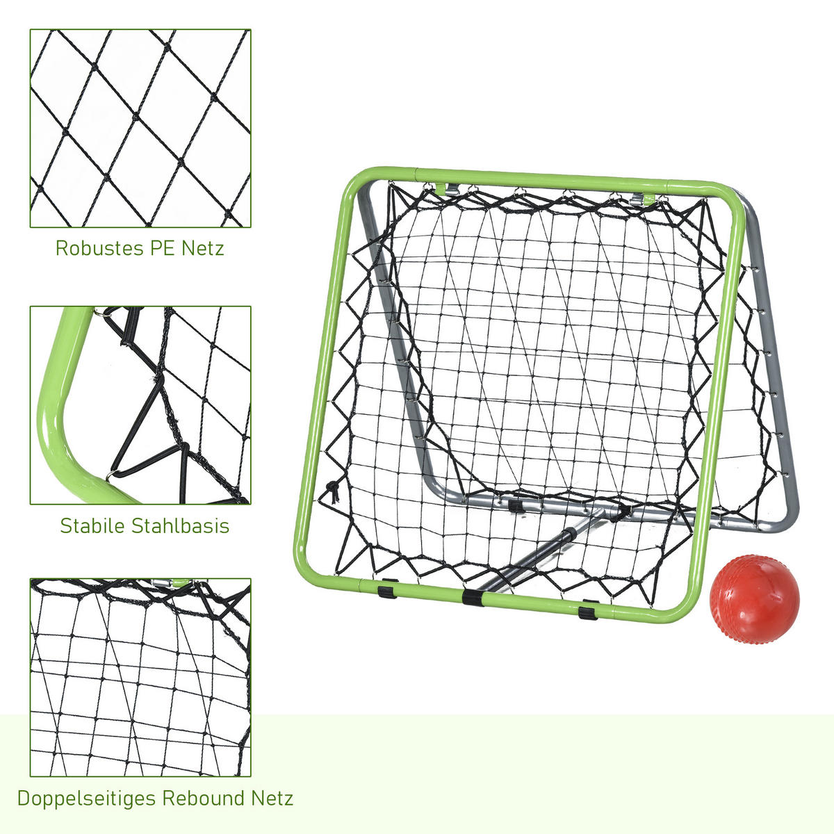 FUSSBALL REBOUNDER, Metall, Grau/Grün/Schwarz, 75 x 75 x 64 cm - Schwarz/Grau, Metall (75/75cm) - HOMCOM