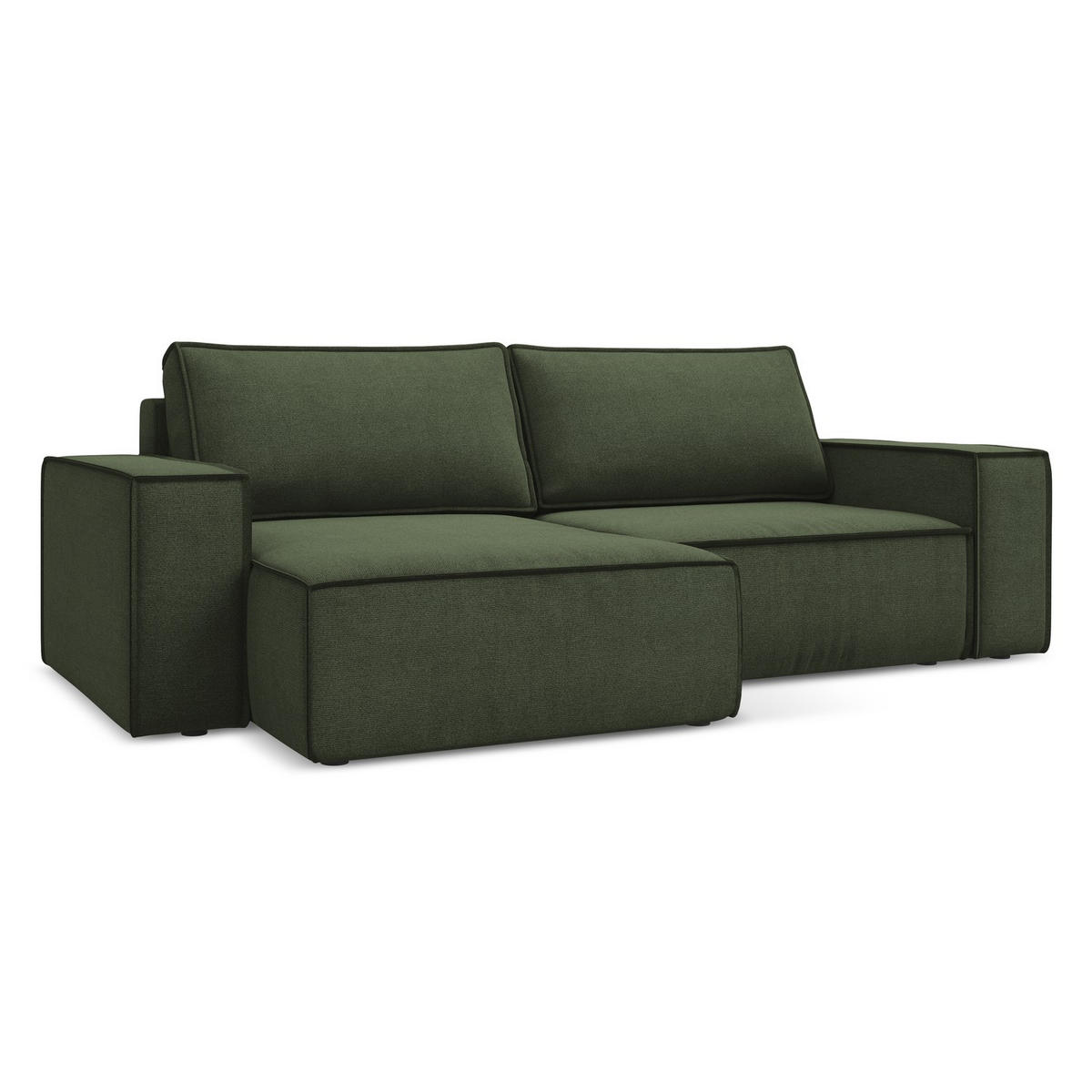 ECKSOFA mit Schlaffunktion Strukturstoff Stoff Grün - Schwarz/Olivgrün, Kunststoff/Textil (148/257cm) - LaMiaSofa