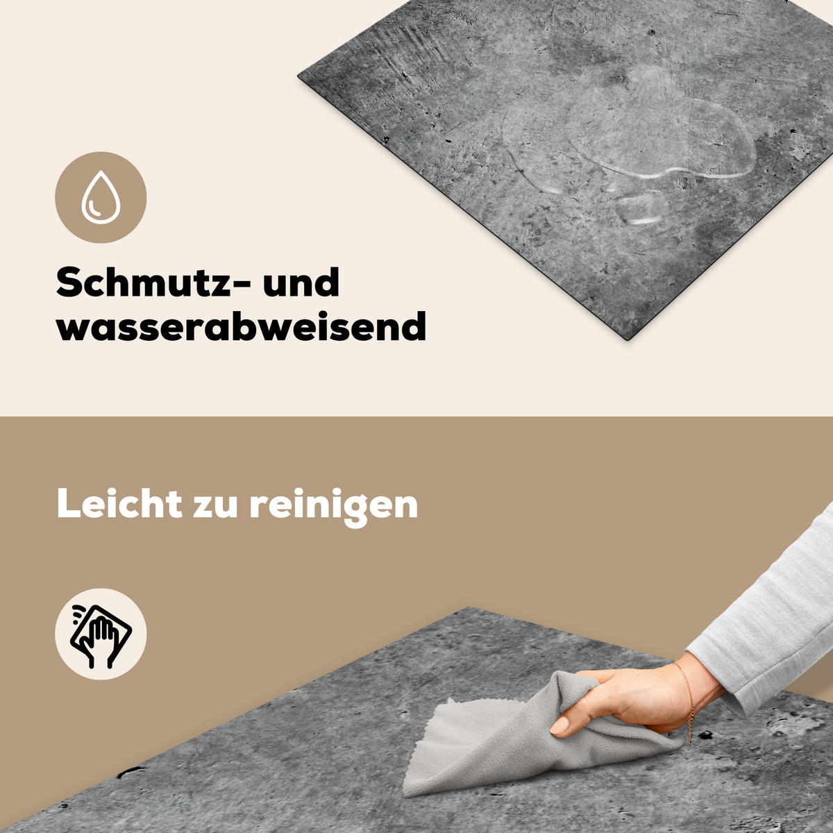 HERDABDECKPLATTE Beton - Schiefer - Grau -Betonstruktur Herdabdeckung Induktionsfeld 60x52 cm - Grau, Kunststoff (60/52/0.2cm) - MuchoWow