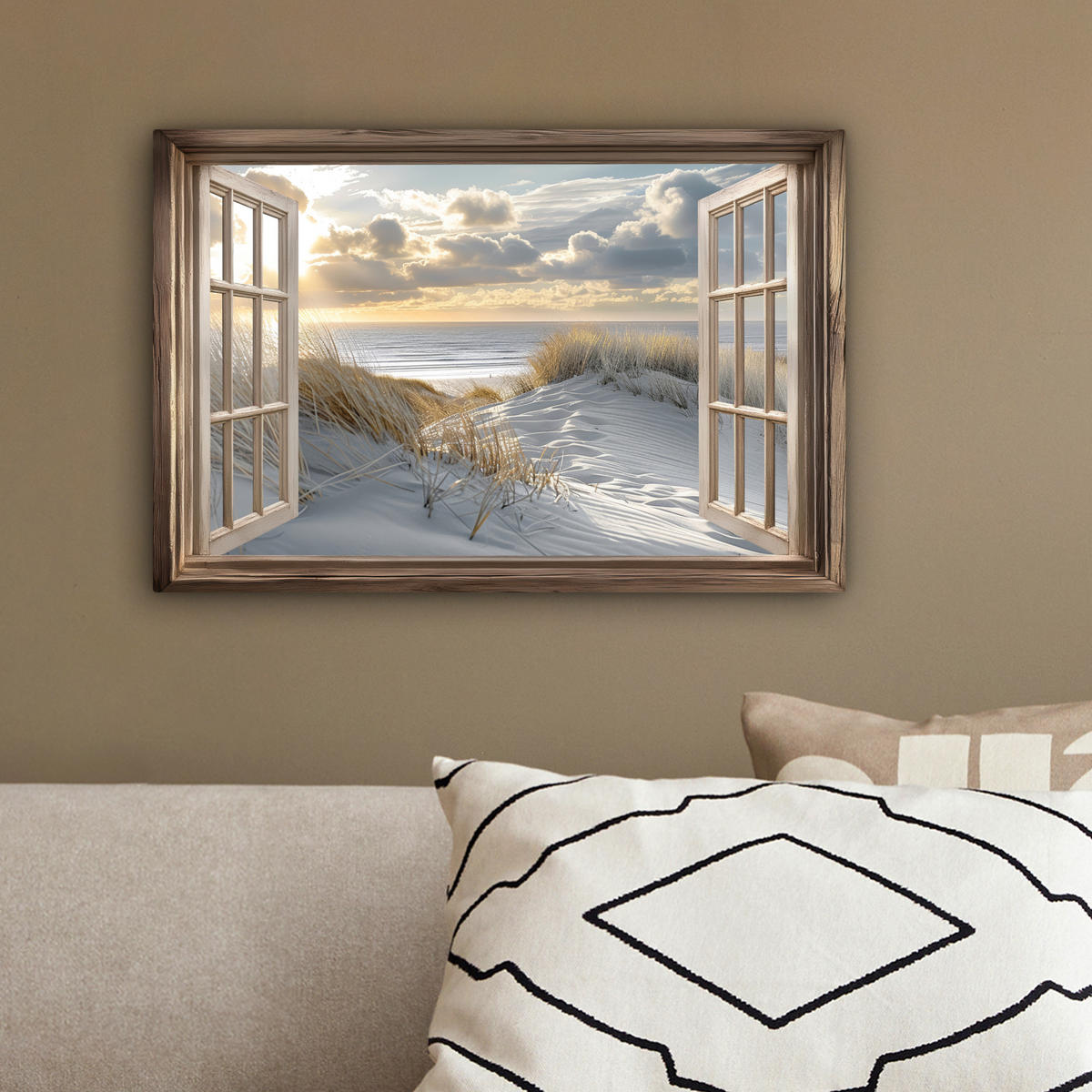 LEINWANDBILD Ausblick - Strand - Dünen - Meer - Natur 30x20 cm - Sandfarben, Textil (30/20cm) - MuchoWow