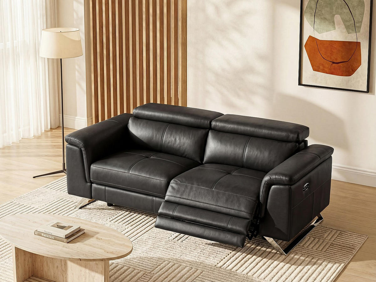 RELAXSOFA - 3 Personen - leder - schwarz Breyt - Schwarz, Leder (220/77/108cm) - Vente-Unique
