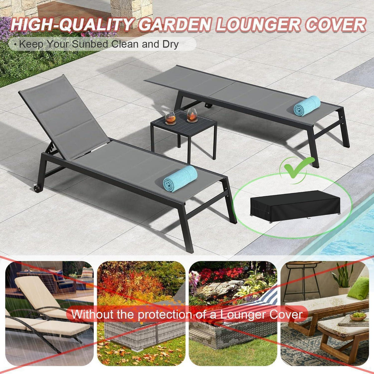 ABDECKPLANE für Sonnenliege 210 x 75 x 40 cm - Schwarz, Textil (1/1/1cm)