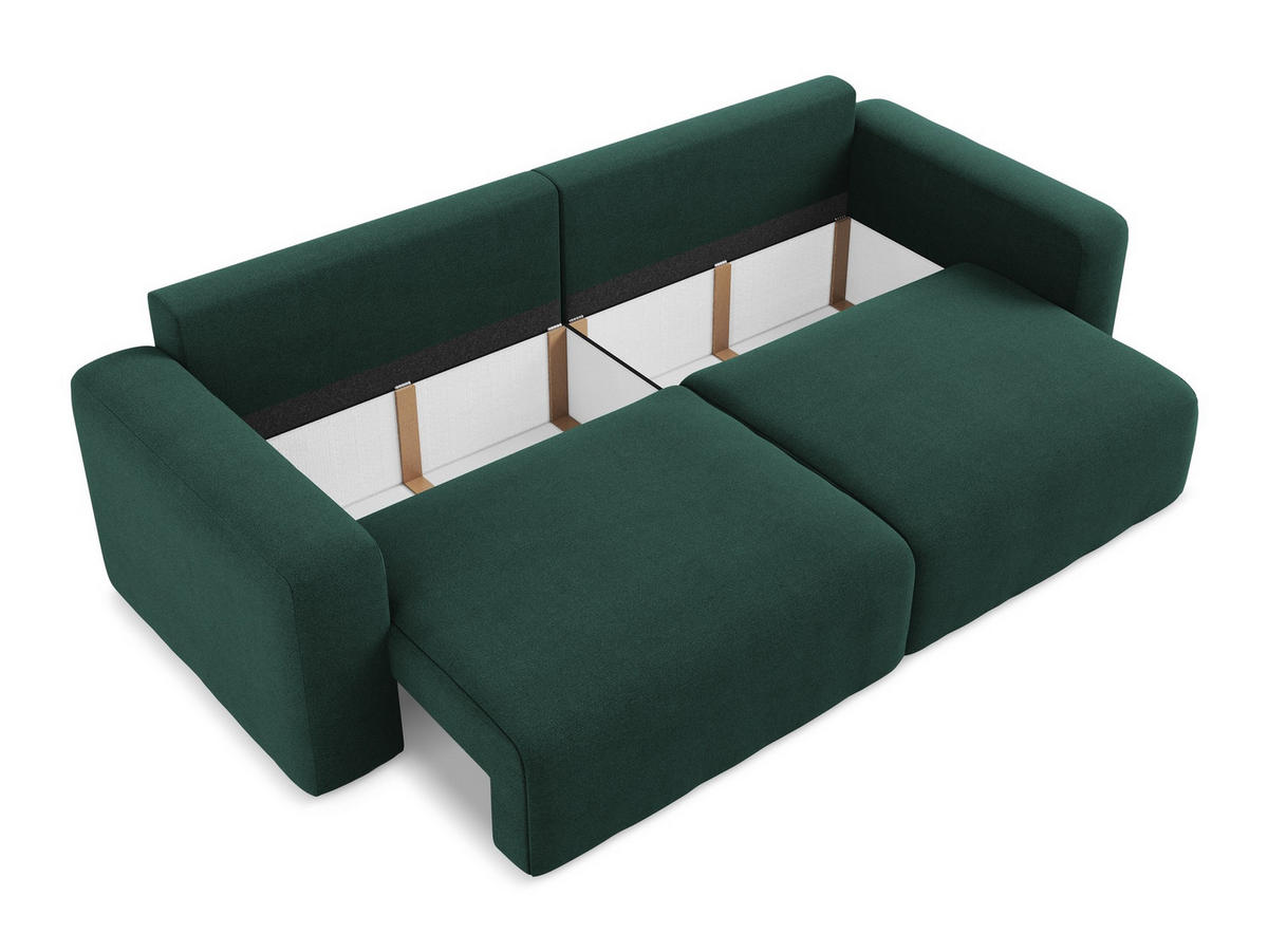3-SITZER SOFA mit Schlaffunktion Strukturstoff Stoff Grün - Dunkelgrün/Schwarz, Kunststoff/Textil (244/79/102cm) - Makamii