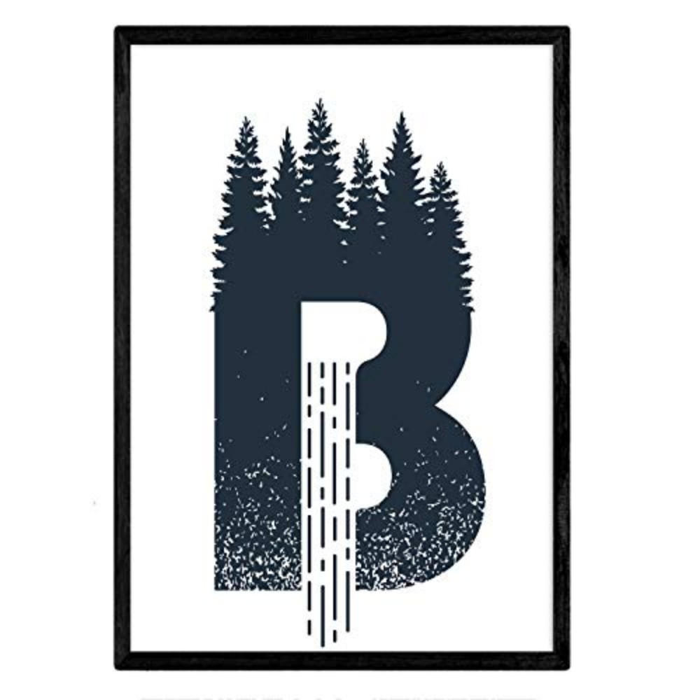 POSTER Letter B Naturwalddesign A4 Schwarzer Rahmen - Schwarz, Papier (29.7/5/21cm) - Nacnic