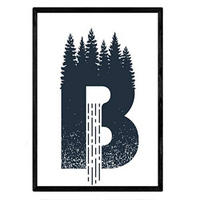 POSTER Letter B Naturwalddesign A4 Schwarzer Rahmen - Schwarz, Papier (29.7/5/21cm) - Nacnic