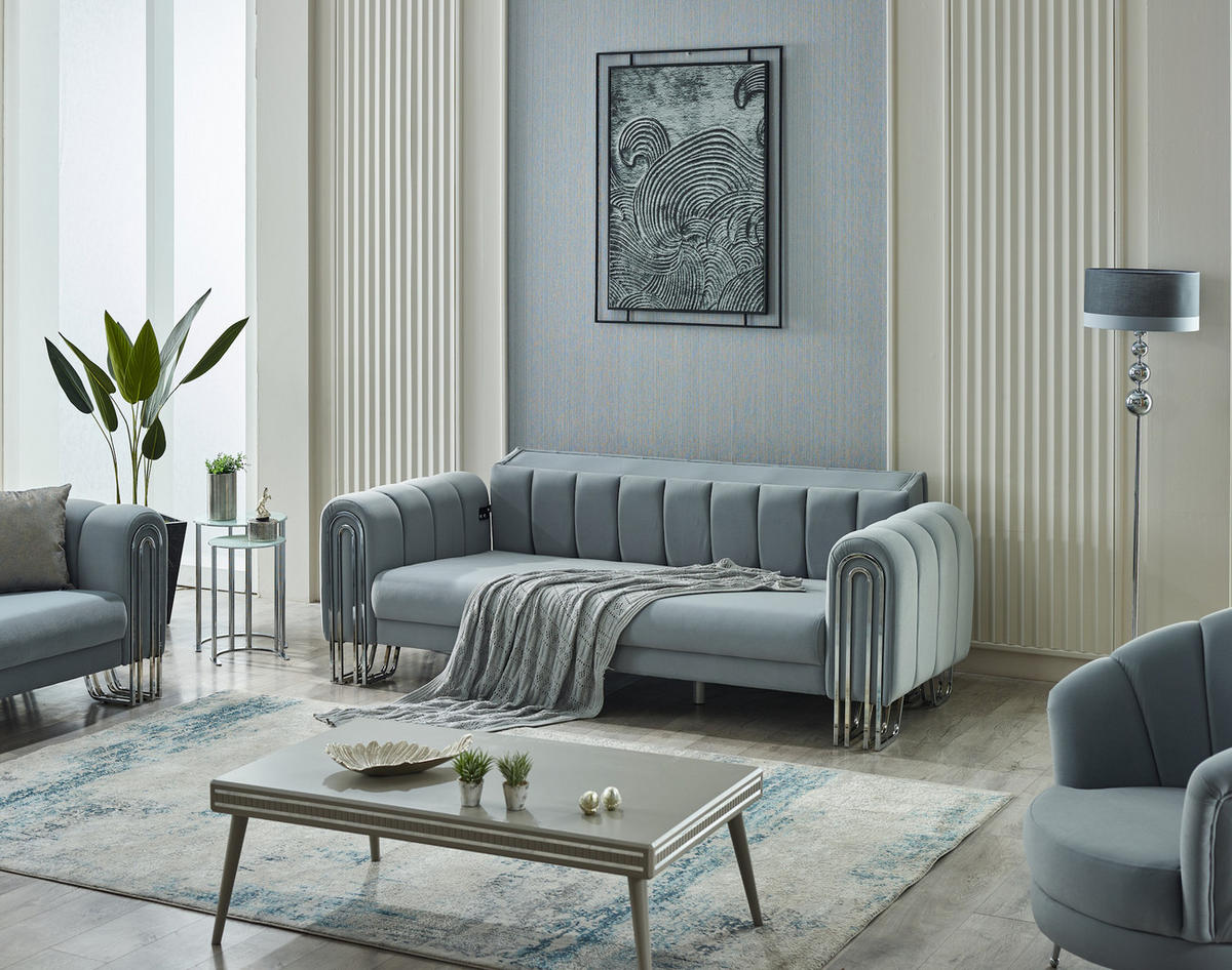 SITZGARNITUR Bloom Hellgrau Stellvariante:2+1+1 - Grau, Holz (175/85/90cm) - Villa Möbel