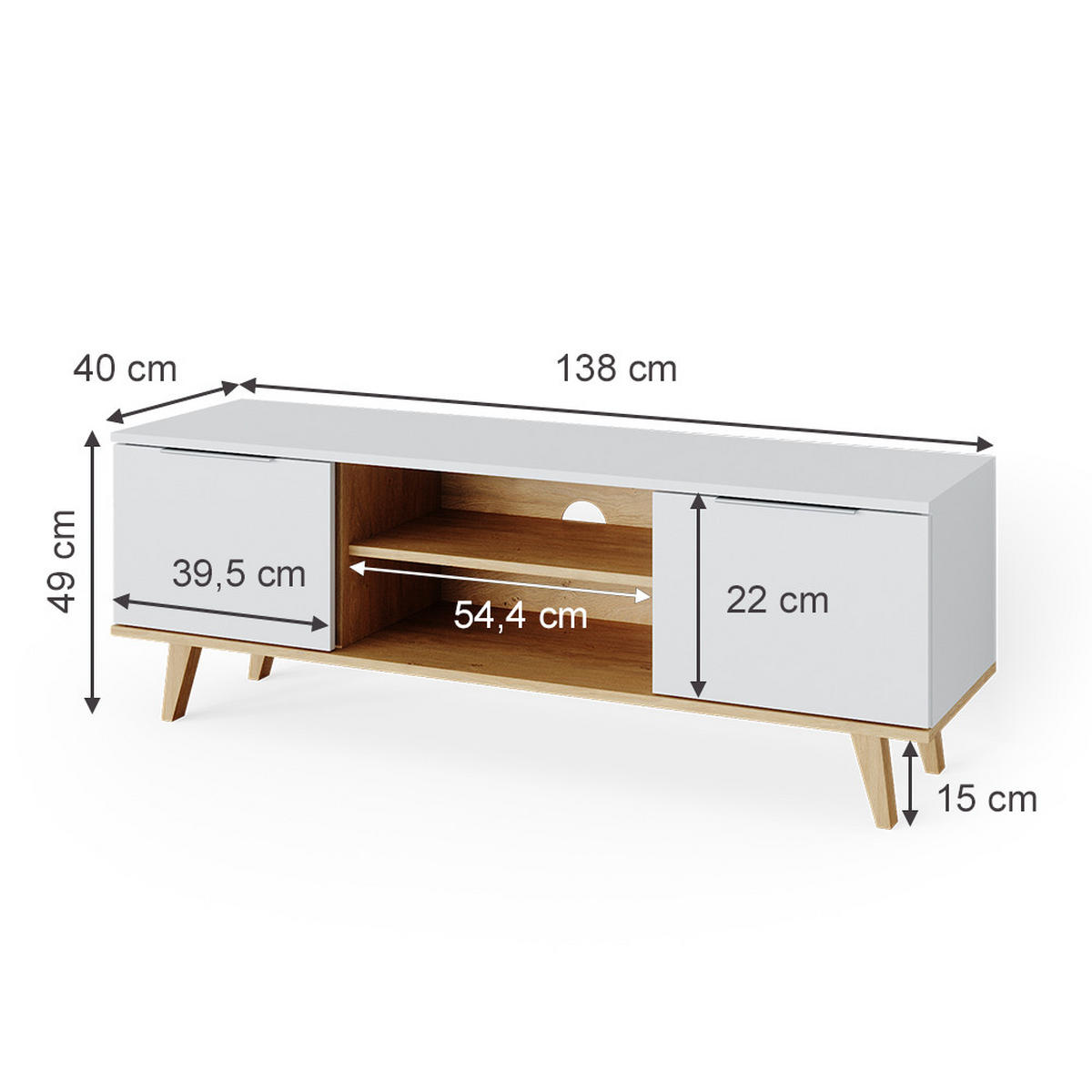 LOWBOARD Nautica Weiß 138 x 49 cm - Weiß, Holzwerkstoff (138/49/40cm) - Vicco