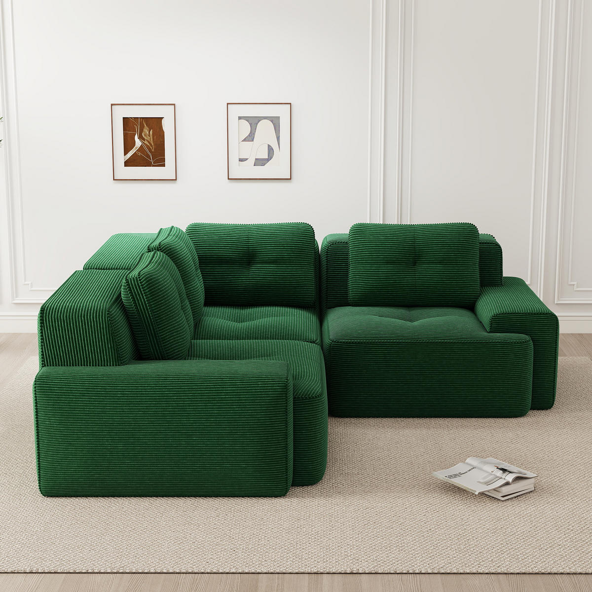 3-SITZER Sofa 177x104x69 cm aus Cordstoff rahmenlos modular, grün - Grün, Textil (104/69/177cm)
