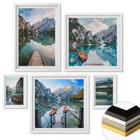 WANDBILDER 5er-Set - 50x50 cm & 20x30 cm & 40x60 cm Weißer Rahmen - See Berge Holzboote - Weiß, Kunststoff (40/60cm) - ArtPrintCave