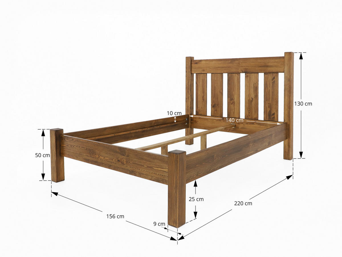 BETT aus Massivholz Rustyk Mieszko II 140x200 - Dunkelbraun, Holz (140/200cm) - Seart