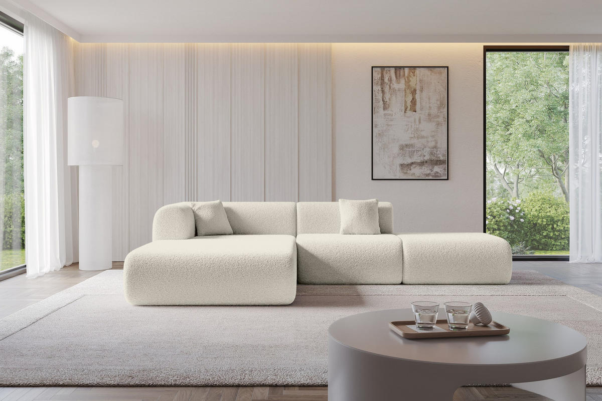 ECKSOFA Ottomane Links OVLY-L 289x176x71 Beige Bouclé - Sandfarben/Beige, Holzwerkstoff/Kunststoff (176/289cm) - ALTDECOR