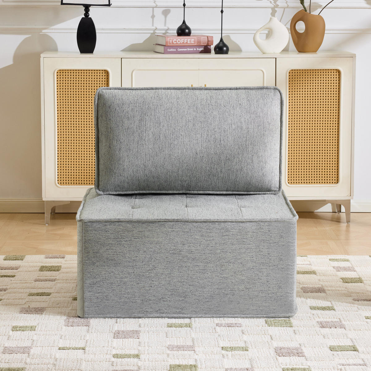 SOFA in Hellgrau aus Leinenstoff, flexibel kombinierbar - Hellgrau, Holzwerkstoff (81/81/81cm) - Flora Grace