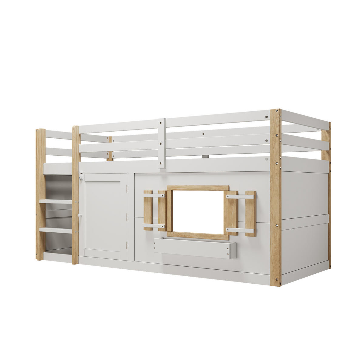 ETAGENBETT 90/200 cm DE-03104, mit Leiter und fle/iblem Spielbereich, in Weiß - Weiß, Holz/Holzwerkstoff (90/200cm) - ComfortXL