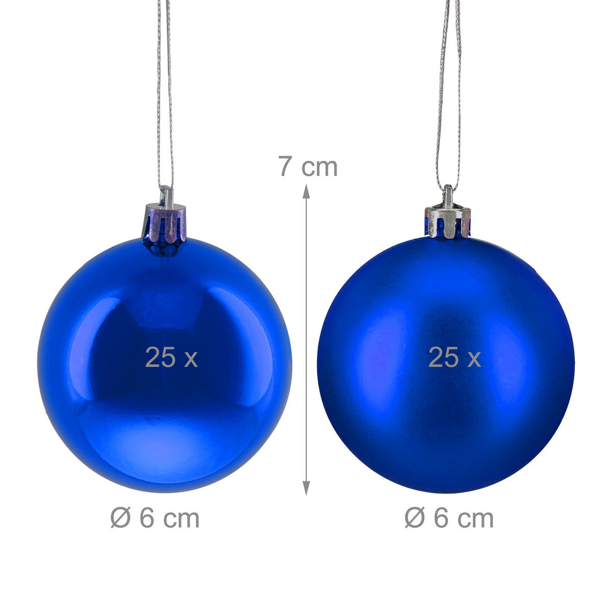 50XWEIHNACHTSKUGELN - Blau, Kunststoff (6/7/6cm) - Relaxdays