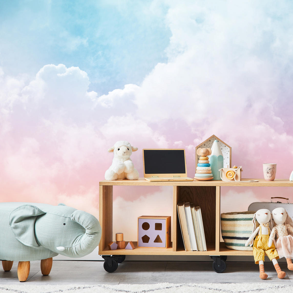 FOTOTAPETE für Kinderzimmer bunte Wolken Abstraktion 500x350 - Blau/Violett, Papier (500/350cm) - Muralo