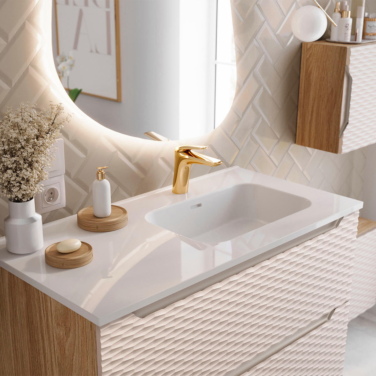 WASCHTISCH 120cm Elora Beige und Holz - Braun, Holzwerkstoff (120/57/46cm) - Petits-meubles