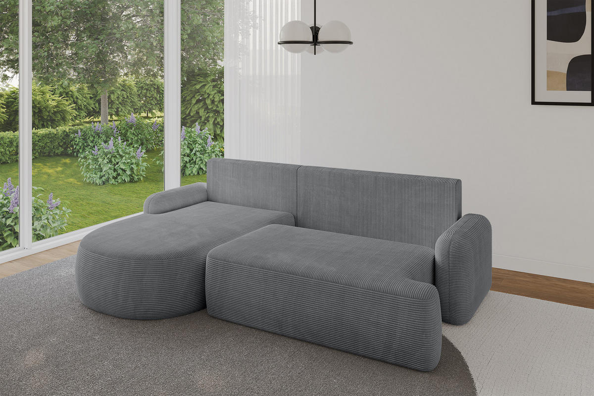ECKSOFA mit Schlaffunktion und Bettkasten LIRA-L - 264x172x89 Dunkelgrau - Dunkelgrau, Holzwerkstoff/Textil (264/172cm) - ALTDECOR