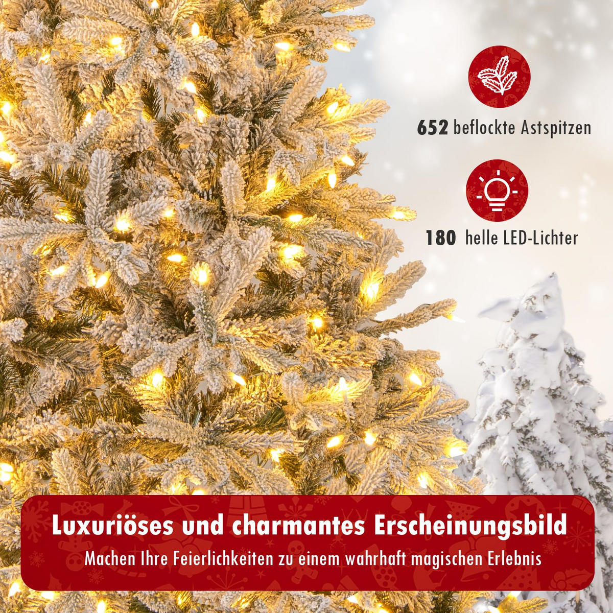 WEIHNACHTSBAUM halber Tannenbaum mit LEDs 180 cm weiß - Weiß, Metall (180cm) - COSTWAY