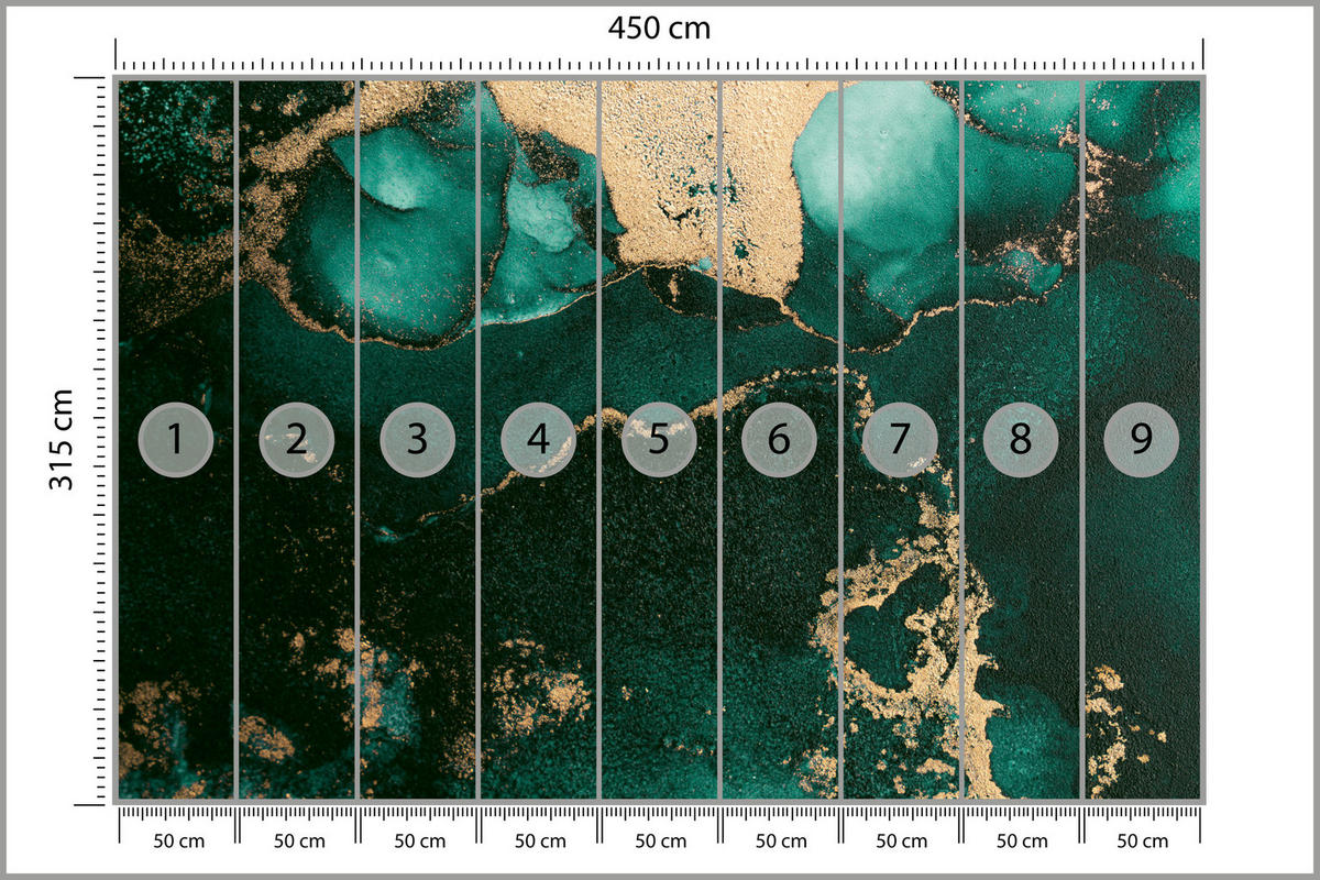FOTOTAPETE für Küche Abstrakter Türkiser Marmor Goldimitation Modern 450x315 - Türkis, Papier (450/315cm) - Muralo