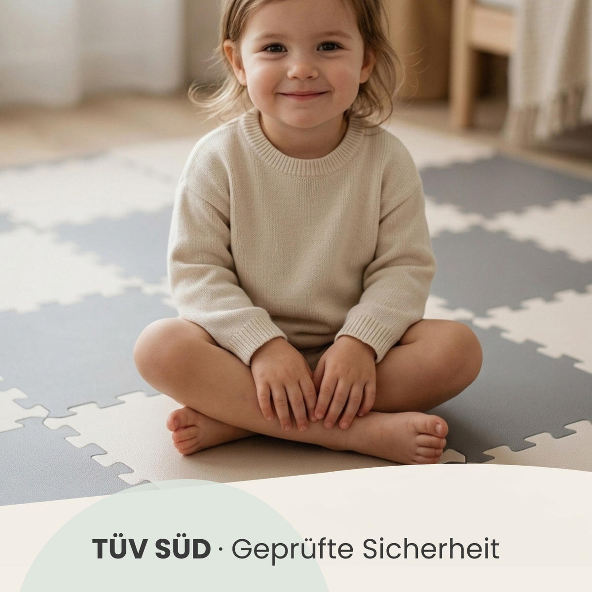 SPIELMATTE mit Rand - 180/90/1 cm Puzzlematte Grau Beige - Grau, Kunststoff (30/30cm) - Littletom