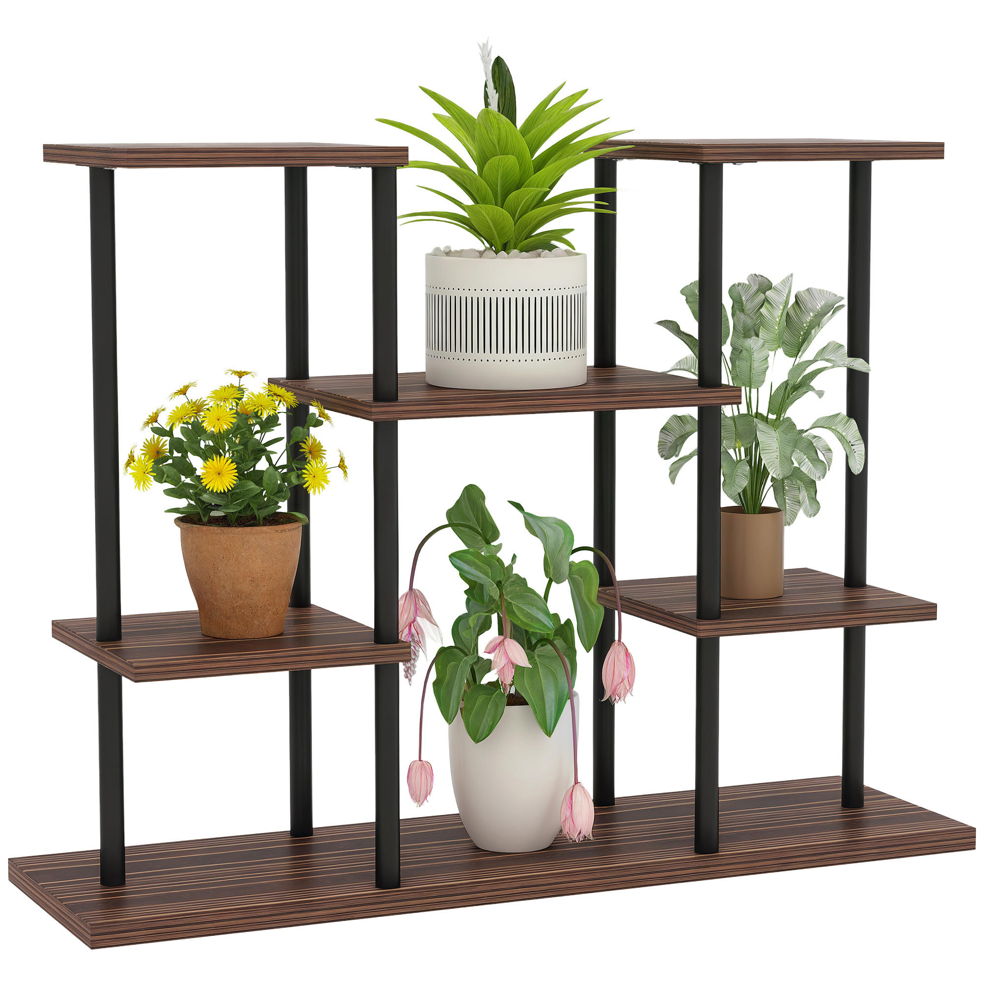BLUMENSTÄNDER DE-05469 4 Ebenen, Holz & Stahl Schwarz/Natur - Naturfarben, Holz (80/24/61.5cm) - ComfortXL