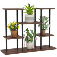 BLUMENSTÄNDER DE-05469 4 Ebenen, Holz & Stahl Schwarz/Natur - Naturfarben, Holz (80/24/61.5cm) - ComfortXL