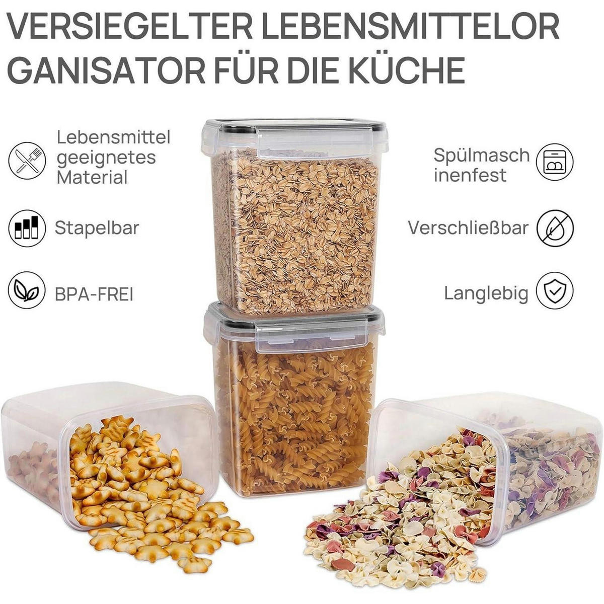 VORRATSDOSEN-SET 11-teilig Luftdicht BPA-frei Stapelbar - Multicolor, Kunststoff (19.5/37.3/16.5cm)