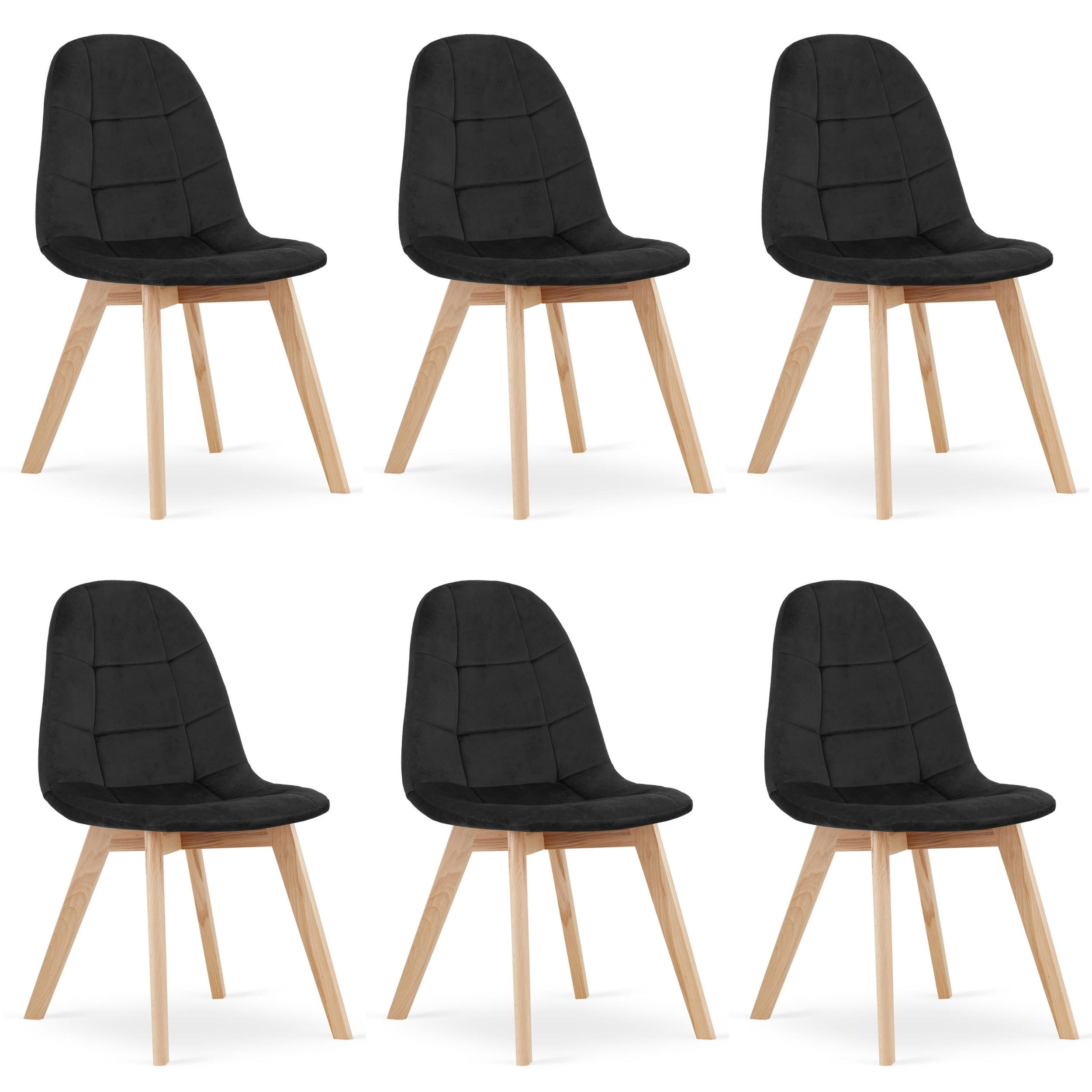 STUHL SORANO 6-er Set, Schwarz, mit Samtstoff gepolstert - Schwarz, Holz/Textil (45/82/54cm) - Komodee