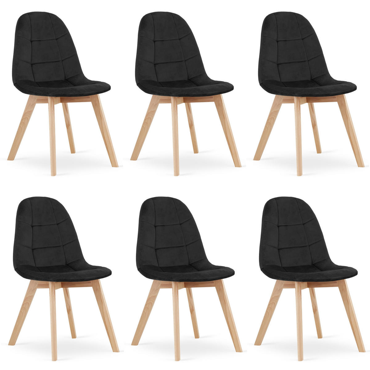 STUHL SORANO 6-er Set, Schwarz, mit Samtstoff gepolstert - Schwarz, Holz/Textil (45/82/54cm) - Komodee