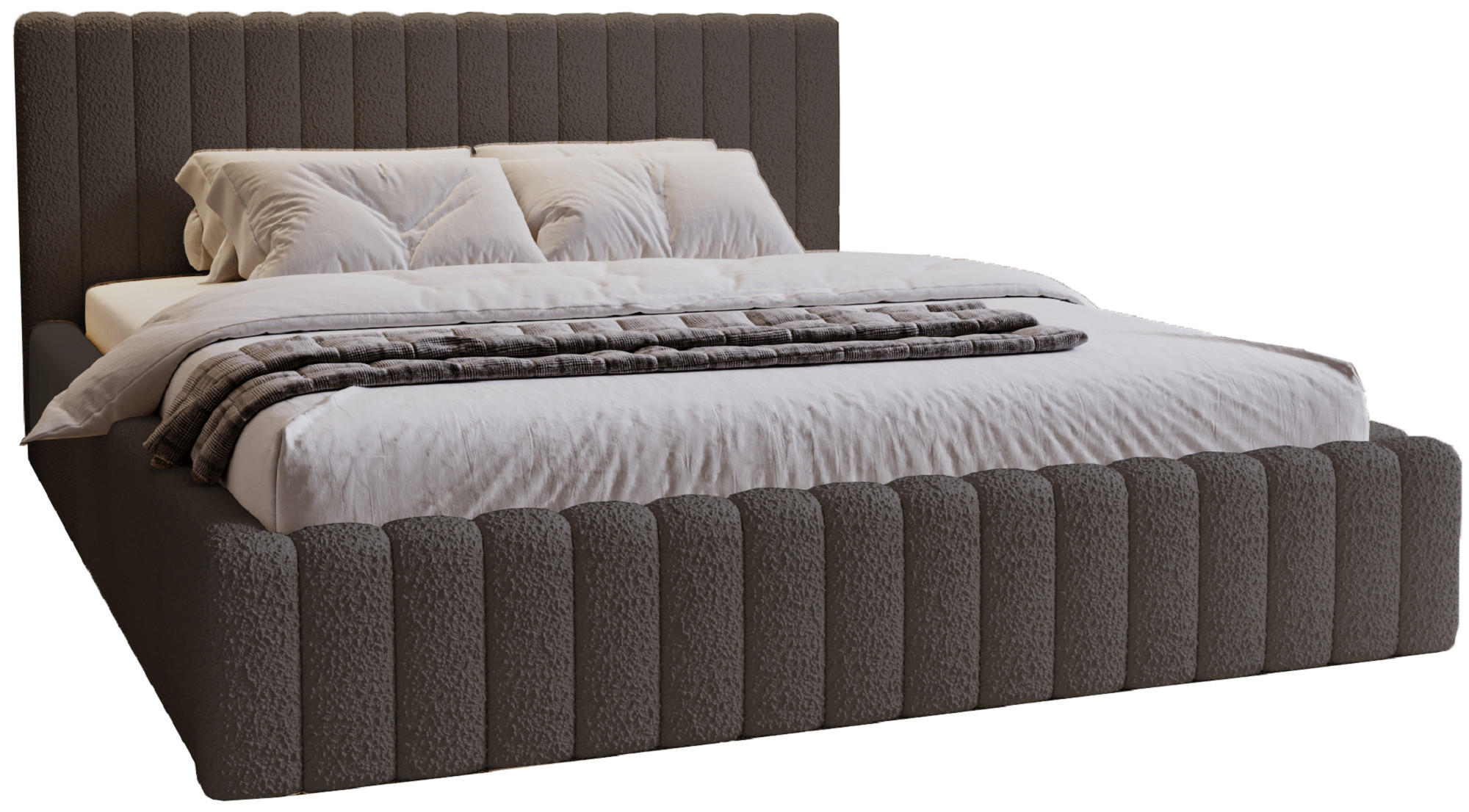 POLSTERBETT 140x200 Billo mit Bettkasten, Boucle Dunkelgrau - Dunkelgrau, Holz/Textil (140/200cm) - Emporius