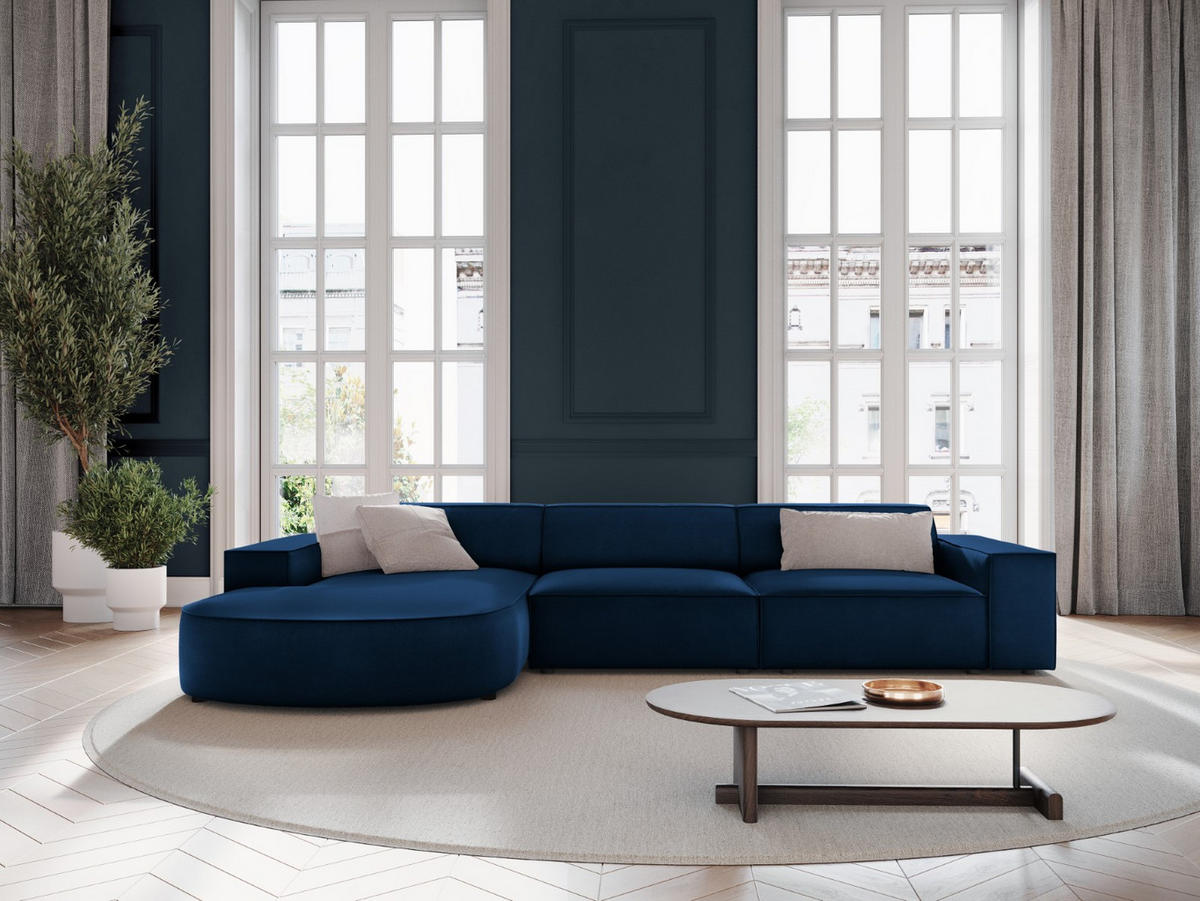 ECKSOFA links Jodie aus Samt königsblau 4 Sitzplätze - Blau, Textil (166/284cm) - Micadoni