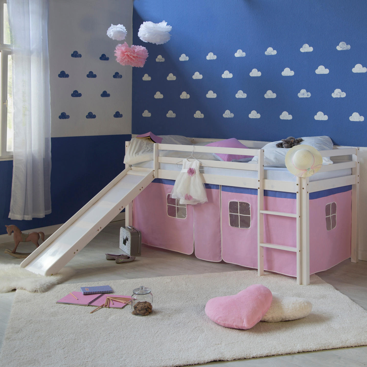 HOCHBETT mit Rutsche 90/200 cm Rosa - Weiß/Rosa, Holz - Homestyle4u