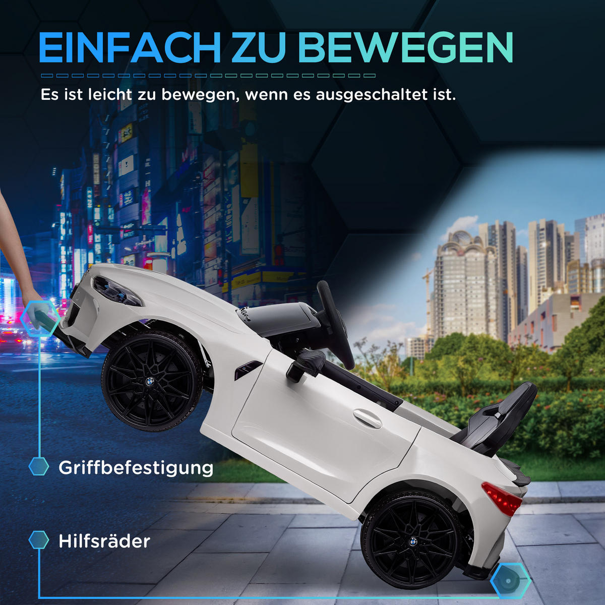 KINDER Elektroauto, Sound & Licht, für 3-5 Jahre, Weiß - Weiß, Kunststoff/Metall (108/69.5/51cm) - AIYAPLAY