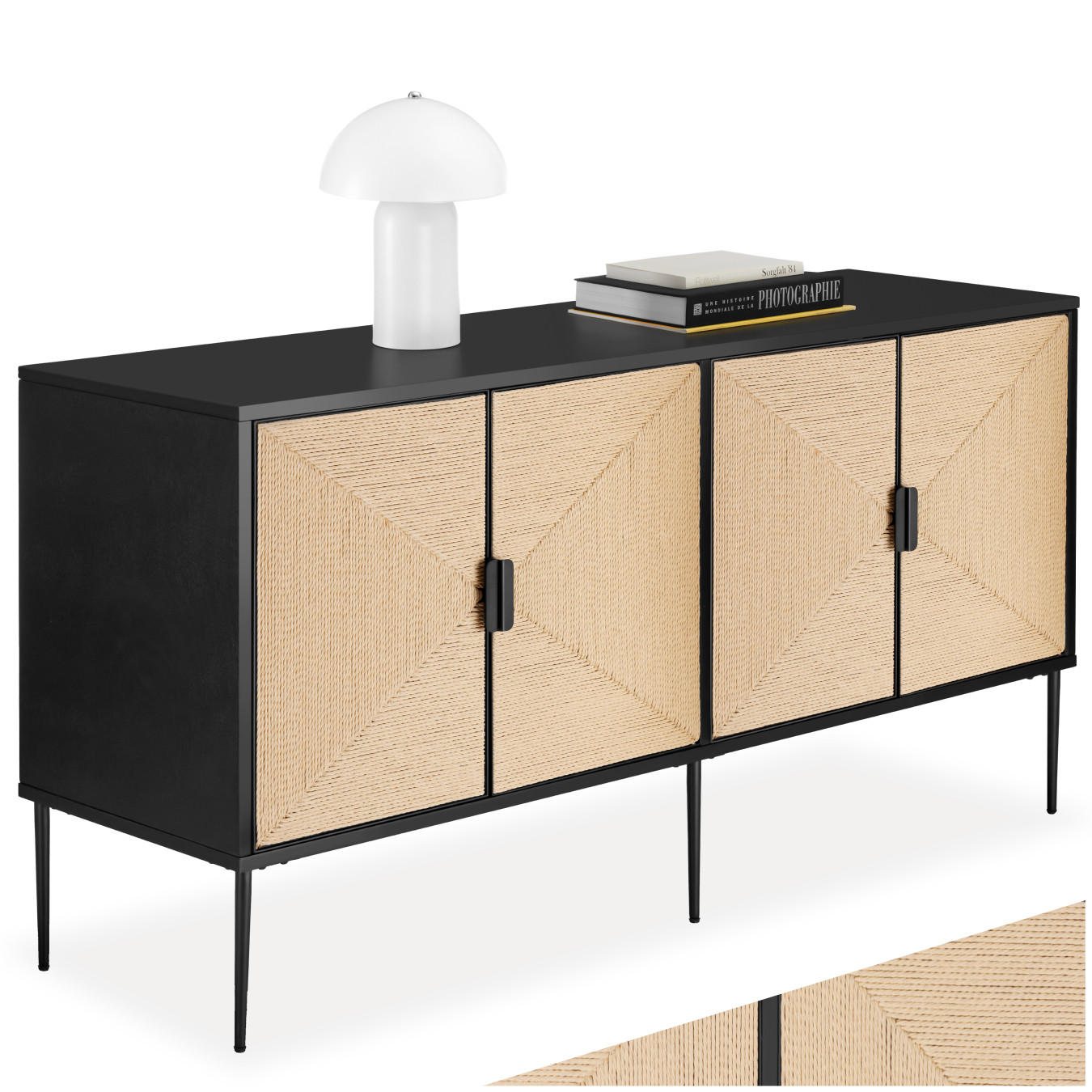 SIDEBOARD Juna,150 x 47 x 77 cm, höhenverstellbare Füße,schwarz/braun - Schwarz/Braun, Holz (150/77/47cm) - tectake