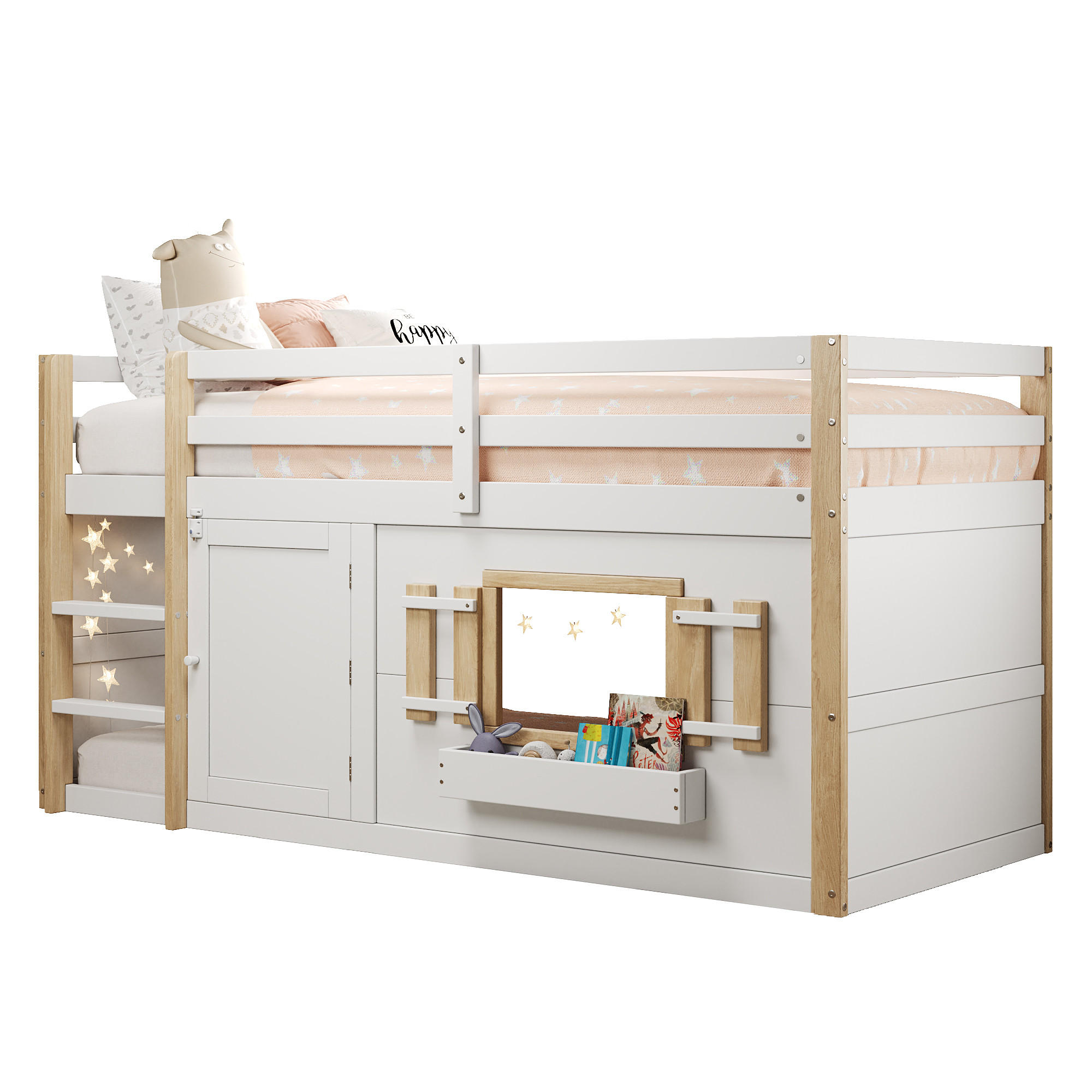 ETAGENBETT mit Spielfläche 90x200 cm Massivholz Weiß - Weiß, Holz (90/200cm) - Meubliv