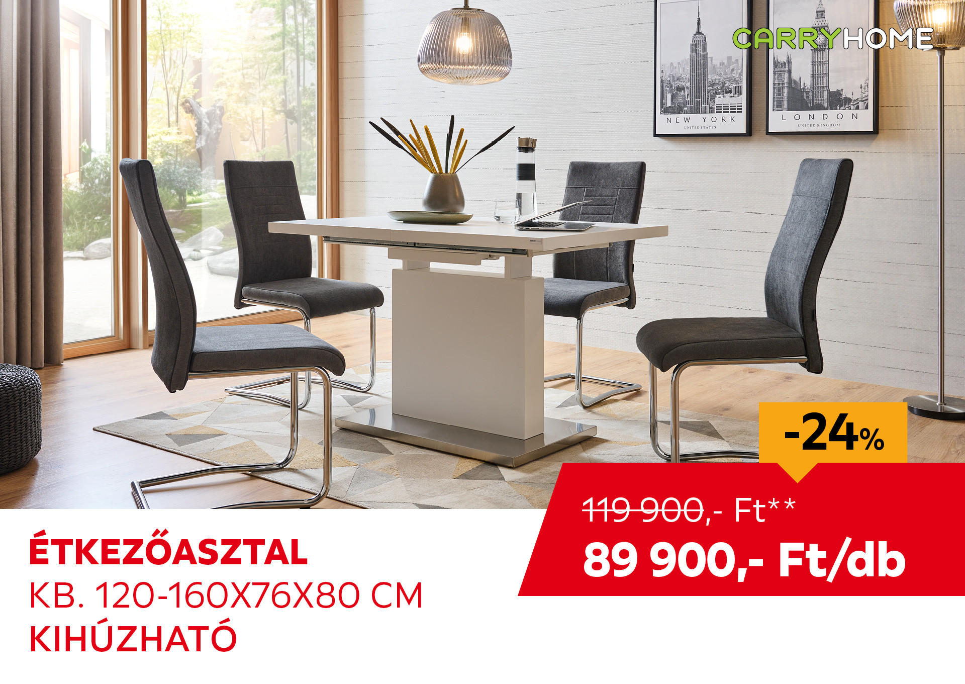 ÉTKEZŐASZTAL KB. 120-160X76X80 CM Kiemelt termék 119900 Ft.- helyett 89990 Ft.-