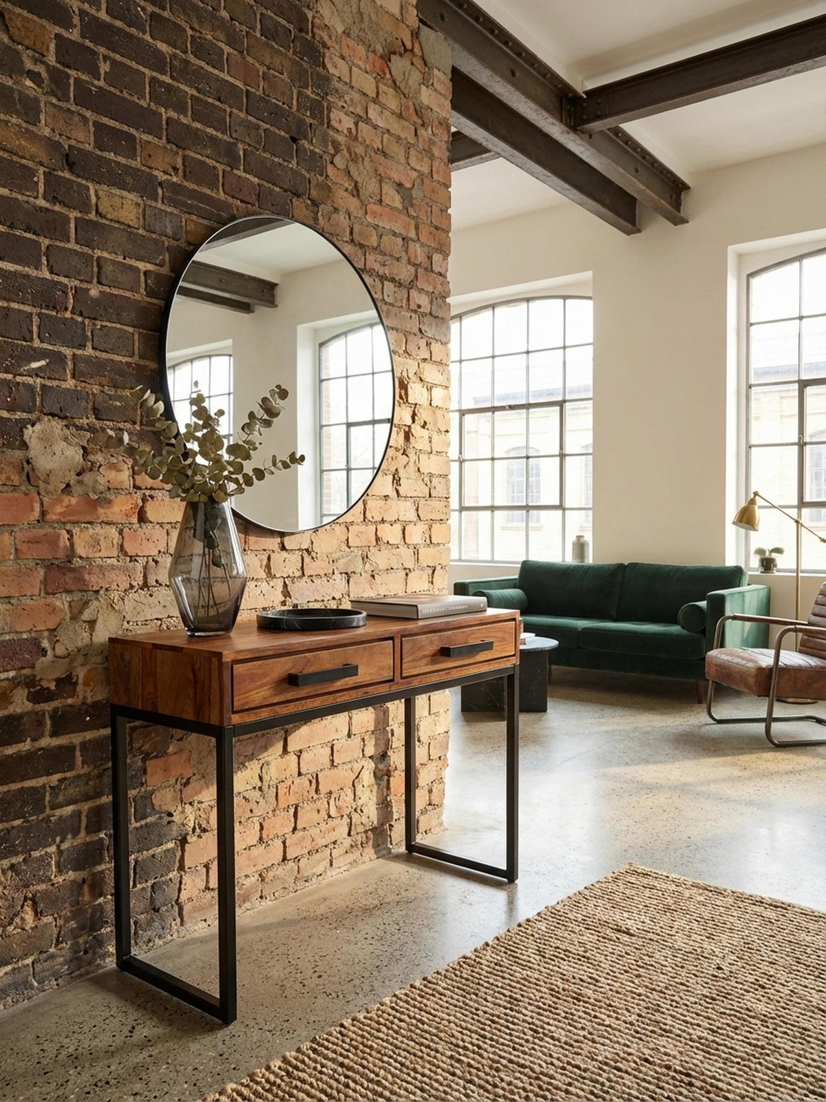 KONSOLENTISCH – Massivholz/Metall, schwarz, mit Schubladen, Industrial-Stil - Schwarz/Braun, Holz/Metall (36/90/77cm) - KADIMA DESIGN