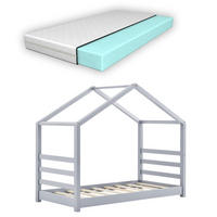 HAUSBETT Vardø mit Matratze - Grau, Holz/Textil (70/140cm) - [en.casa]