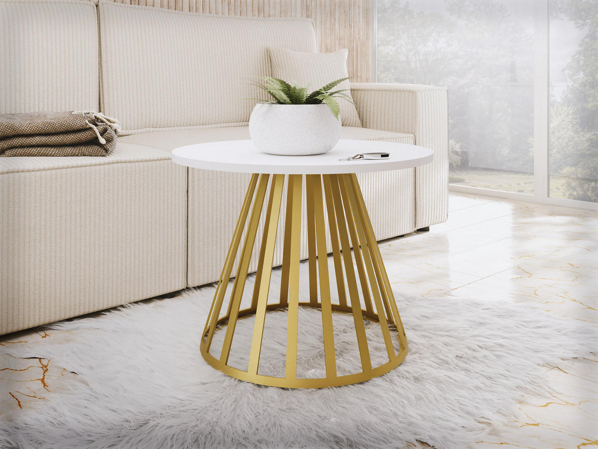 COUCHTISCH Mokod Mini - Goldfarben/Weiß, Holzwerkstoff/Metall (58/58/45cm) - MIRJAN24