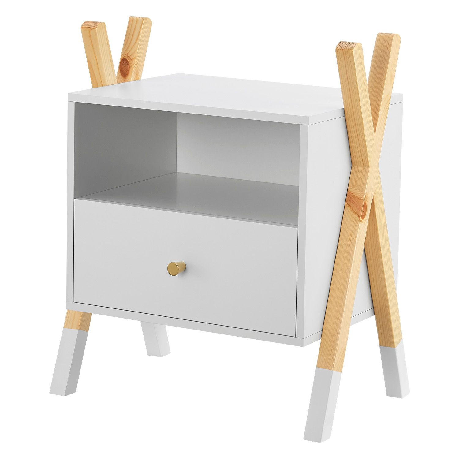 NACHTTISCH Jamie mit 1 Schublade Kinder - Weiß, Holz (30/55/46cm) - Juskys