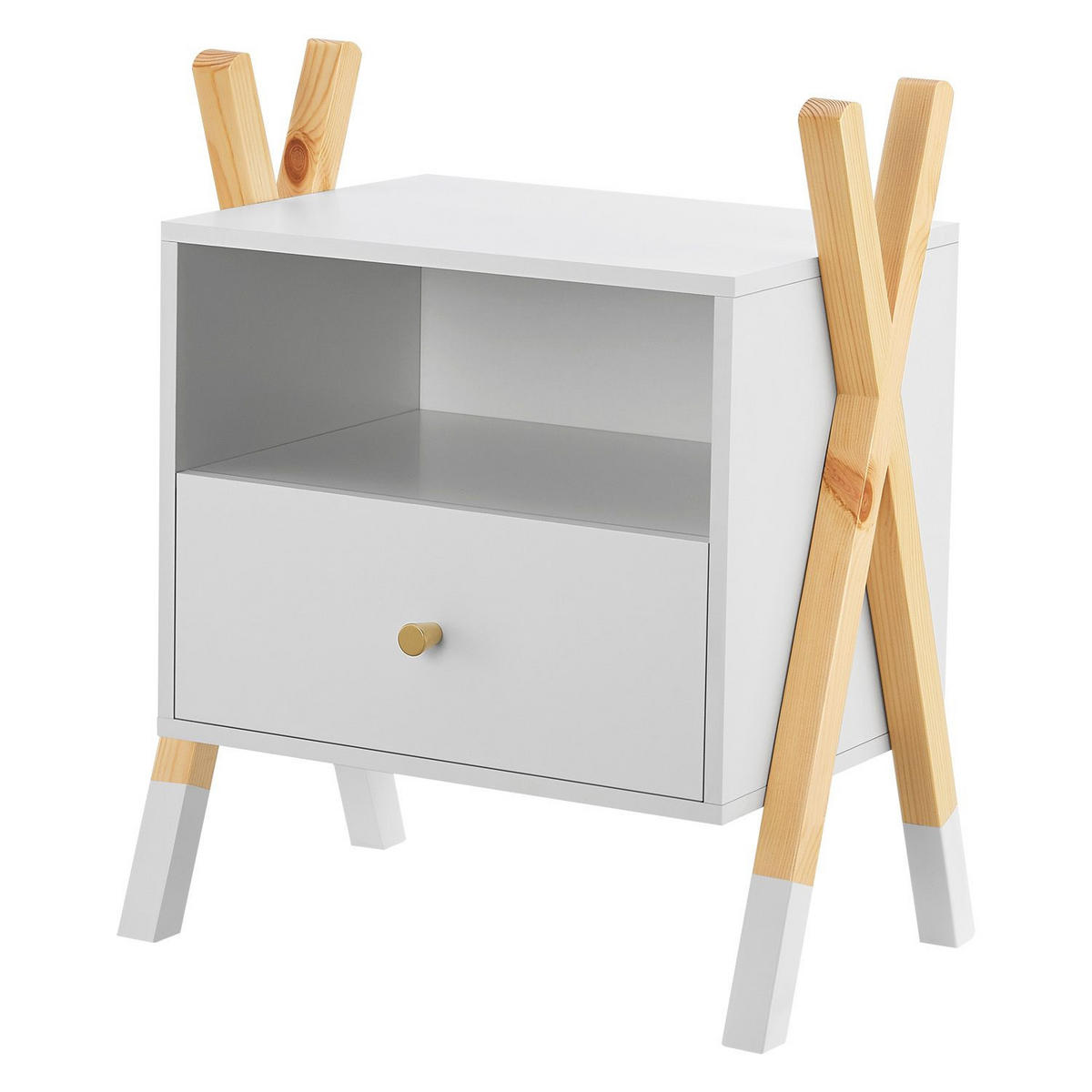 NACHTTISCH Jamie mit 1 Schublade Kinder - Weiß, Holz (30/55/46cm) - Juskys