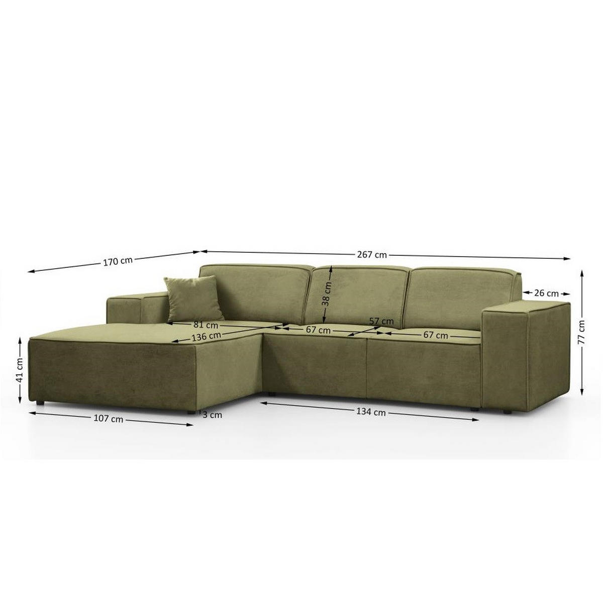 ECKSOFA ohne Schlaffunktion Pedro L hellgrün rechts - Schwarz/Hellgrün, Kunststoff/Textil (267/170cm)