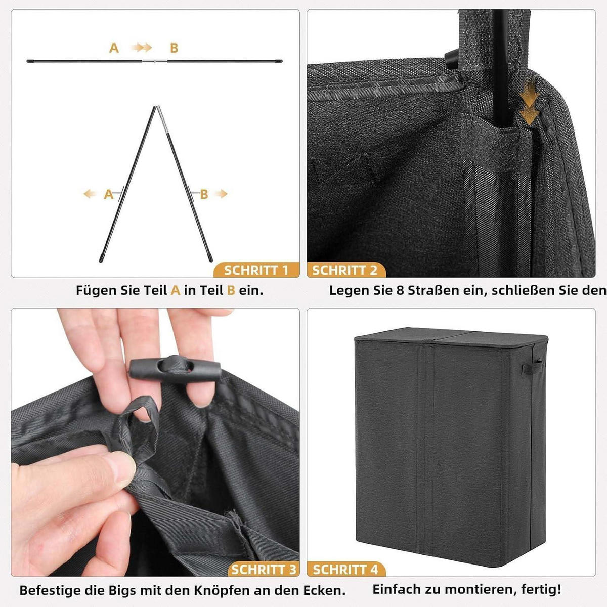 WÄSCHEKORB 3 Fächer Dunkelgrau 160L - Anthrazit, Textil (39/69/59cm)