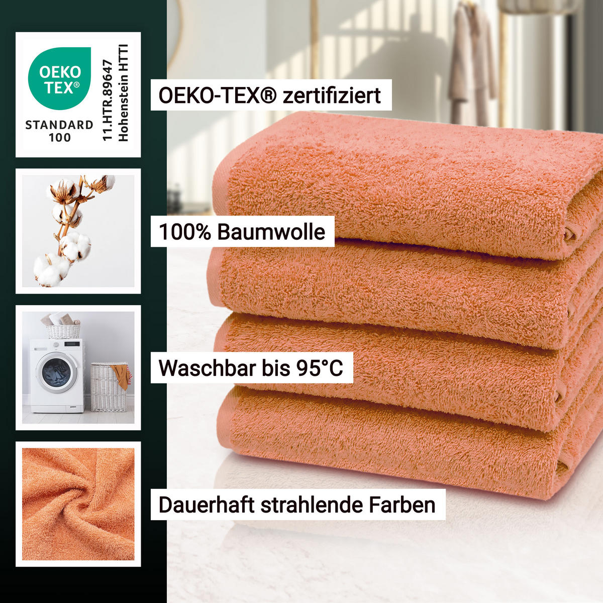 HANDTÜCHER, 4er-Set, 50x100 cm, 100% Baumwolle, Orange - Terracotta, Textil (50/100cm) - Zollner