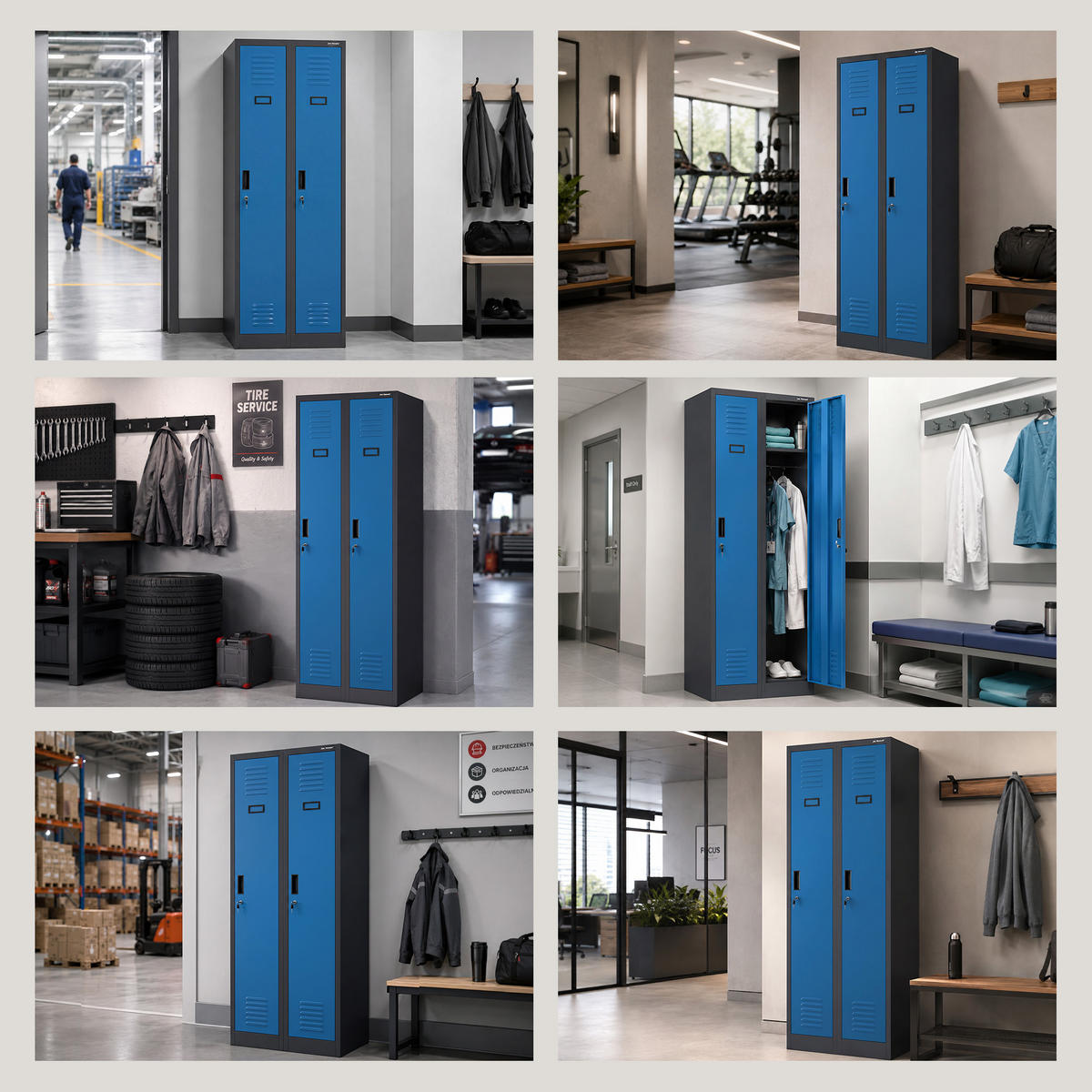 ZWEIFACH-PERSONALSCHRANK KACPER II 180x60x50 cm - Blau/Anthrazit, Metall (60/180/50cm) - Jan Nowak