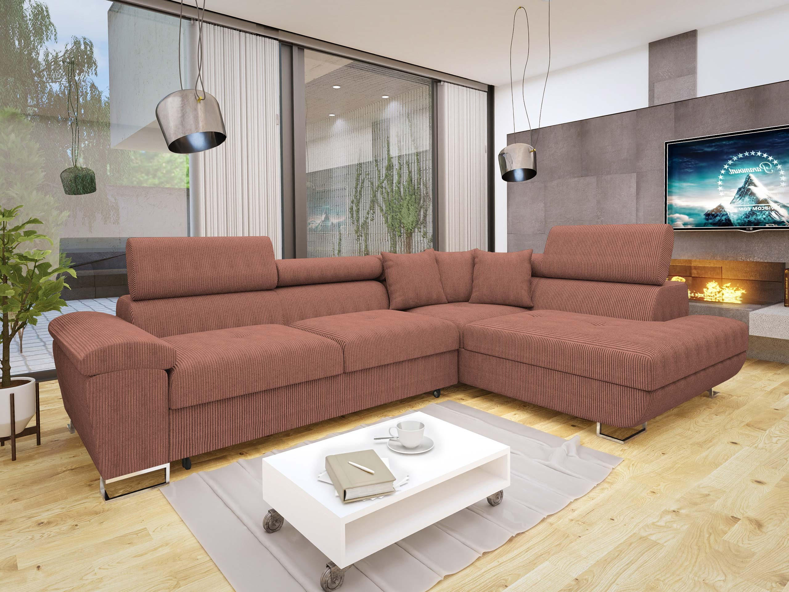 ECKSOFA Cotere Cord, Seite: Rechts - Rosa, Holz/Textil (270/202cm) - MIRJAN24