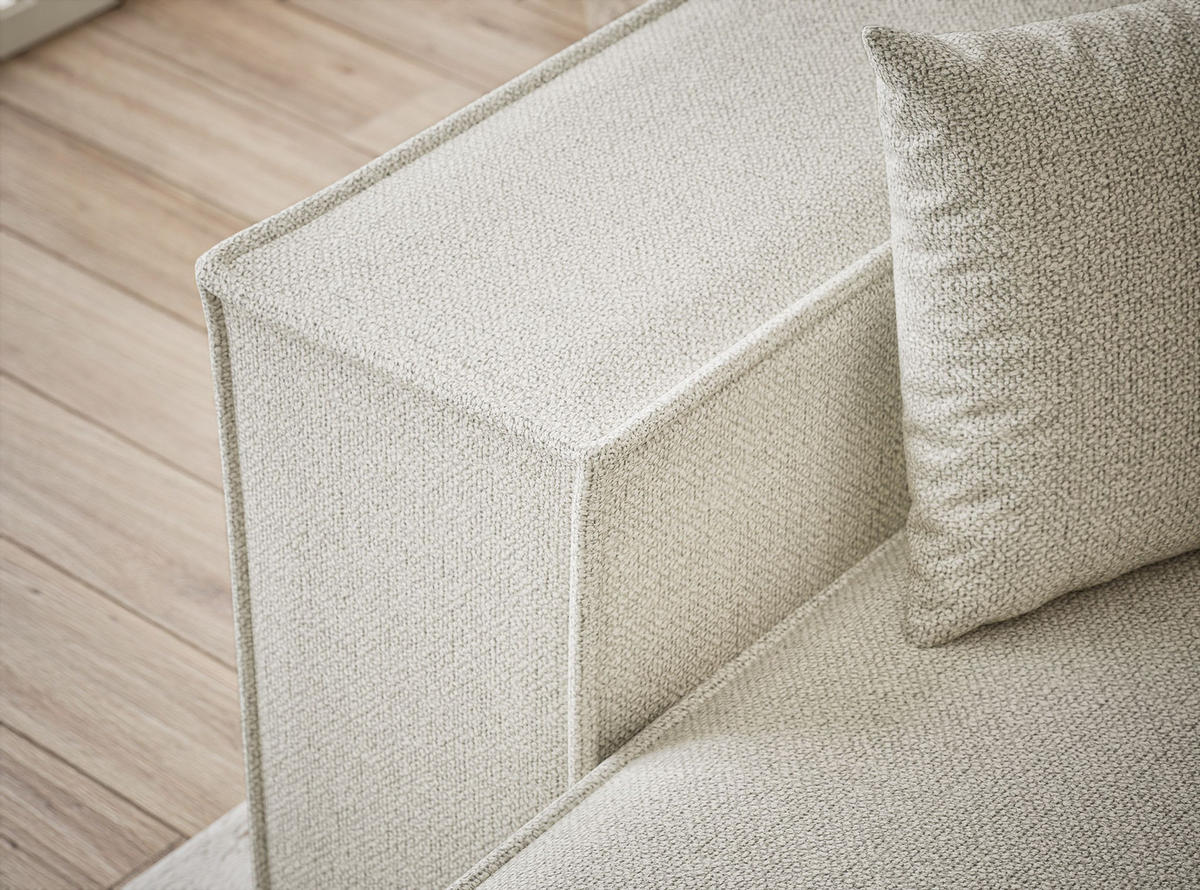 ECKSOFA MIT SCHLAFFUNKTION Zaya Creme Webstoff - Creme/Schwarz, Holz/Holzwerkstoff (255/148cm) - Maison de Reve