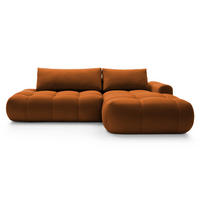 ECKSOFA Ombo Kupferbraun Velours 280 cm - Schwarz/Kupferfarben, Kunststoff/Textil (284/167cm) - Selsey