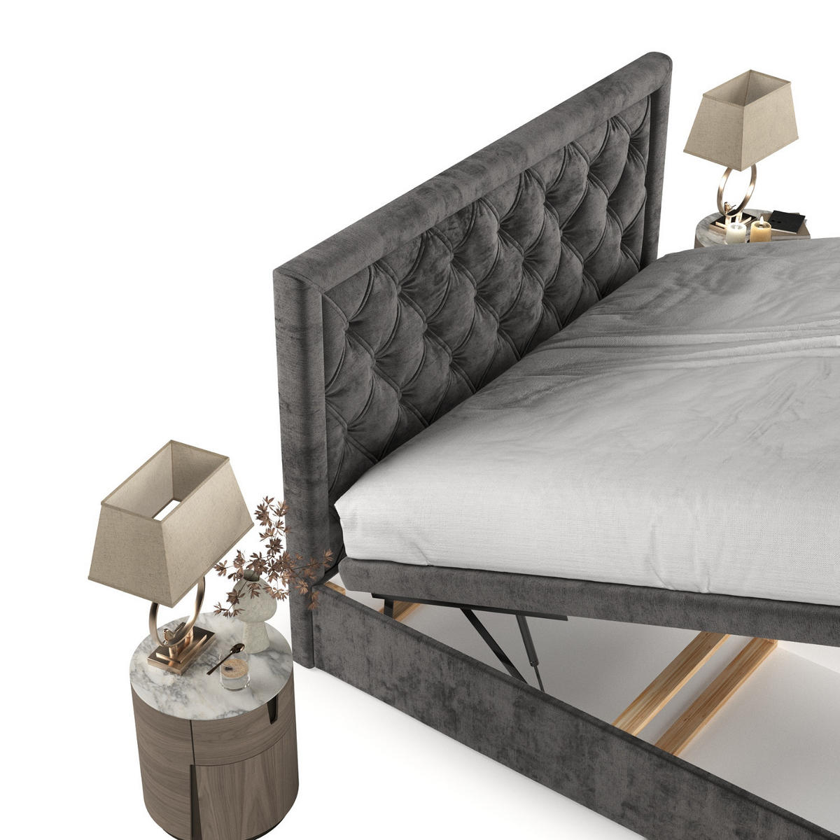 POLSTERBETT Nicobar mit Stauraum 120/200 cm Stahl im Lotta Stoff - Schwarz/Graphitfarben, Holz/Holzwerkstoff (120/200cm) - AltaBeds