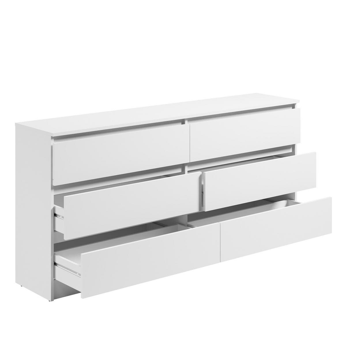 KOMMODE 160 cm Breite 6 Schubladen in Weiß - Weiß, Holzwerkstoff (160/78/35cm) - Home Collective